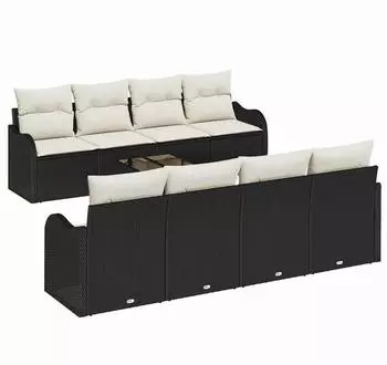 vidaXL Garten-Sofa-Set 9-teilig mit Kissen, Poly Rattan, schwarz (3354296)