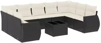 vidaXL Garten-Sofagarnitur 10-tlg. mit Kissen, Poly Rattan, schwarz (3221805)