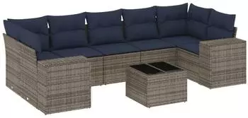 vidaXL Gartensofa-Set 8-teilig mit Kissen, grau, Polyrattan (3222340)
