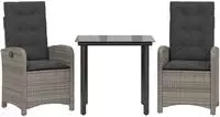 vidaXL 3-tlg. Garten-Essgruppe mit Kissen Grau Poly Rattan