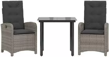 vidaXL Garten-Essgruppe 3-tlg. mit Kissen, Polyrattan, grau (3212360)