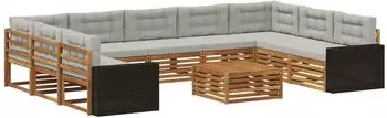 vidaXL Outdoor-Sofagarnitur mit Kissen, 10-tlg., natur/hellgrau (3383874)