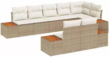vidaXL Gartensofa-Set mit Kissen, 8-teilig, beige und creme, Polyrattan (3356781)