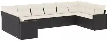 vidaXL Garten-Sofagarnitur 10-tlg. mit Kissen, Poly Rattan, schwarz (3251803)