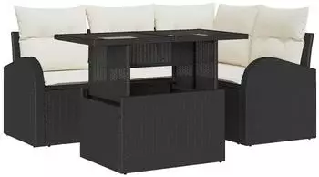 vidaXL Garten-Sofa-Set 5-teilig mit Kissen, Poly-Rattan, schwarz (3357370)