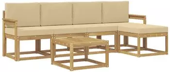 vidaXL Outdoor-Sofagarnitur mit Kissen, 6-tlg., wei&szlig; und beige (3387517)