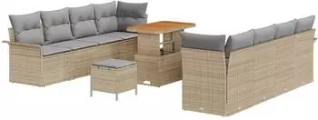 vidaXL Gartensofa-Set mit Kissen, 11-teilig, Poly-Rattan, beige (3362112)