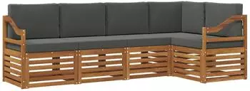 vidaXL Ecksofa-Set 5-tlg. Akazien-Massivholz natur/anthrazit (3374827)