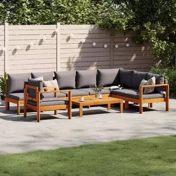 vidaXL 6-tlg. Garten-Sofagarnitur mit Kissen, Akazien-Massivholz, grau (3214873)