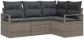 vidaXL Garten-Sofa-Set mit Kissen, 4-teilig, grau, Polyrattan (3355028)