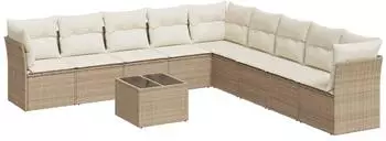 vidaXL Garten-Sofagarnitur 10-tlg. mit Kissen, Poly Rattan, beige (3249627)