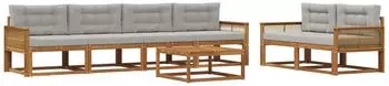 vidaXL Outdoor-Sofagarnitur mit Kissen, 7-tlg., natur/hellgrau (3382369)