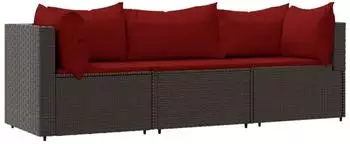vidaXL Garten-Lounge-Set 3-tlg. mit Kissen, Poly Rattan, braun (319814)