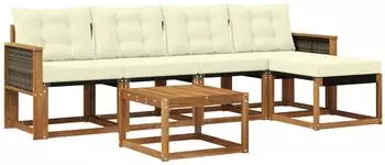 vidaXL Outdoor-Sofagarnitur mit Kissen, 6-tlg., natur und creme (3381898)