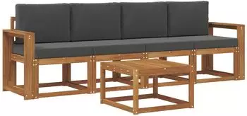 vidaXL Outdoor-Sofagarnitur mit Kissen, 5-tlg., natur/anthrazit (3365980)