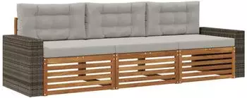 vidaXL Outdoor-Sofagarnitur 3-tlg. Polyester natur und hellgrau (3382979)