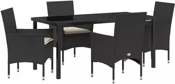 vidaXL Garten-Essgruppe mit Kissen, 5-tlg., schwarz, Poly-Rattan (3379768)