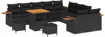 vidaXL Garten-Sofaset 13-teilig, Poly Rattan & Akazie, schwarz (3363099)