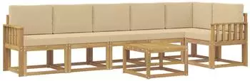 vidaXL Outdoor-Sofagarnitur mit Kissen 7-tlg., wei&szlig;/beige, Polyester (3387732)
