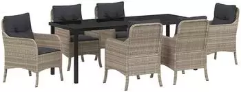 vidaXL Garten-Essgruppe 7-teilig, hellgrau, Poly-Rattan (3380188)