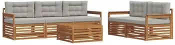 vidaXL Outdoor-Sofagarnitur mit Kissen, 6-tlg., natur und hellgrau (3373006)