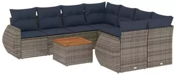 vidaXL Gartenlounge-Set 9-teilig mit Kissen, grau, Polyrattan (3224934)