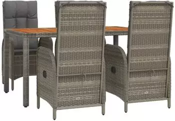 vidaXL Garten-Essgruppe 5-tlg. mit Kissen, Poly Rattan, grau (3185040)