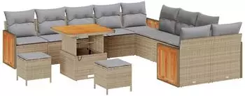 vidaXL Gartensofa-Set mit Kissen, 13-tlg., beige und hellgrau (3363232)
