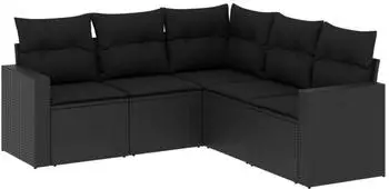 vidaXL Garten-Sofagarnitur 5-tlg. mit Kissen, Poly Rattan, schwarz (3251282)