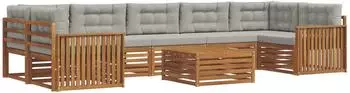 vidaXL Outdoor-Sofagarnitur mit Kissen, 8-tlg., natur/hellgrau (3373176)