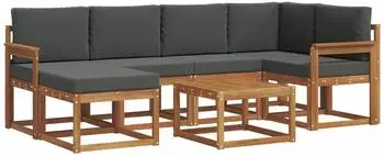 vidaXL Outdoor-Sofagarnitur mit Kissen, 7-tlg., natur/anthrazit (3366665)