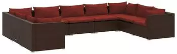 vidaXL Garten-Lounge-Set 9-tlg. mit Kissen, Poly Rattan, braun (3101971)