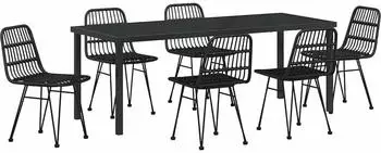 vidaXL Garten-Essgruppe 7-tlg. Stahl pulverbeschichtet, schwarz