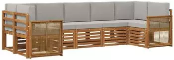 vidaXL Ecksofa-Set mit Kissen, 6-tlg., natur und hellgrau (3384807)