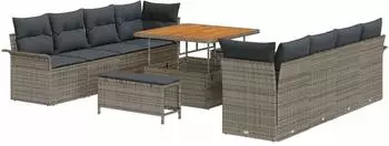 vidaXL Garten-Sofa-Set mit Kissen, 11-tlg., grau, Poly-Rattan (3362118)