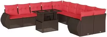 vidaXL Gartenlounge-Set 11-teilig mit Kissen, braun, Polyrattan (3268804)