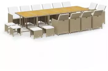 vidaXL Garten-Essgruppe 17-tlg. mit Kissen, Poly Rattan, beige (3095637)