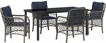 vidaXL Garten-Essgruppe mit Kissen, 5-tlg., Rattan, grau/schwarz (3380249)