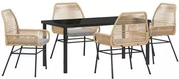 vidaXL Garten-Essgruppe mit Kissen, 5-tlg., braun, Poly-Rattan (3380879)