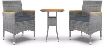 vidaXL Garten-Essgruppe 3-tlg. Poly Rattan grau (3058465)