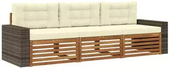 vidaXL Outdoor-Sofagarnitur mit Kissen, 3-tlg., Polyester, natur/creme (3382978)