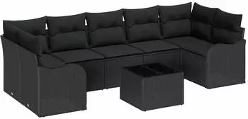 vidaXL Gartensofa-Set 8-teilig, schwarz, Poly-Rattan (3354292)