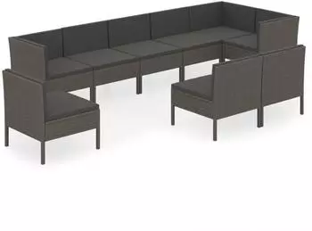 vidaXL Garten-Lounge-Set 9-tlg. mit Auflagen, Poly Rattan, grau (3094406)