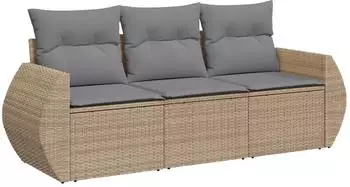 vidaXL Garten-Sofagarnitur 3-tlg. mit Kissen, Poly Rattan, beige (3221058)