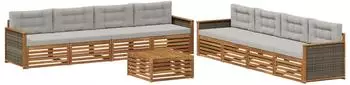 vidaXL Outdoor-Sofagarnitur mit Kissen, 9-tlg., natur/hellgrau (3383169)