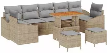 vidaXL Garten-Sofa-Set mit Kissen & Stauraum, 10-tlg., beige, Poly-Rattan (3364592)