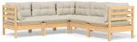 vidaXL 5-tlg. Garten-Lounge-Set mit Creme Kissen Massivholz Kiefer