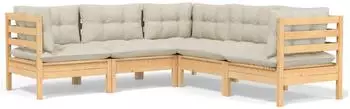 vidaXL Garten-Lounge-Set 5-tlg. Massivholz Kiefer, cremefarbene Kissen (3096671)