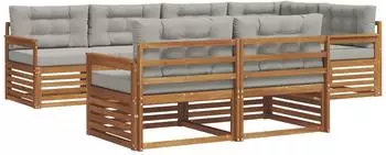 vidaXL Outdoor-Sofagarnitur mit Kissen, 7-tlg., natur/hellgrau (3373606)