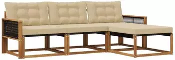 vidaXL Outdoor-Sofagarnitur mit Kissen, 4-tlg., natur/beige (3381345)